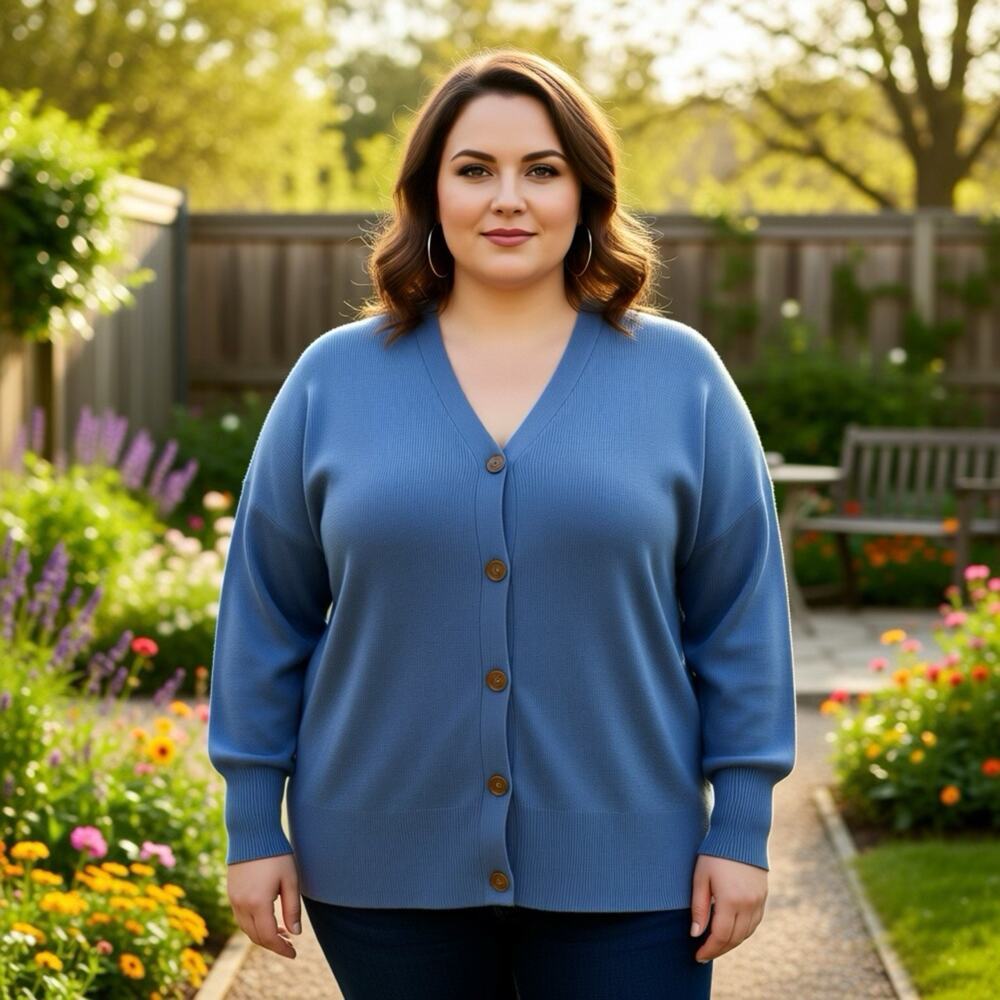 New Zesica Long Sleeve Soft Ribbed Knit Cardigan Sweater Women M Oversized Blue